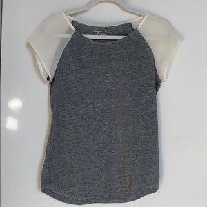 Gray tee with sheer sleeves